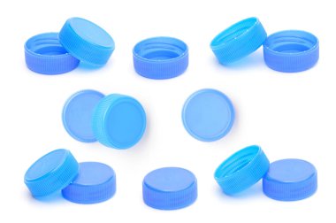 beyaz zemin üzerine mavi plastik şişe kapağı