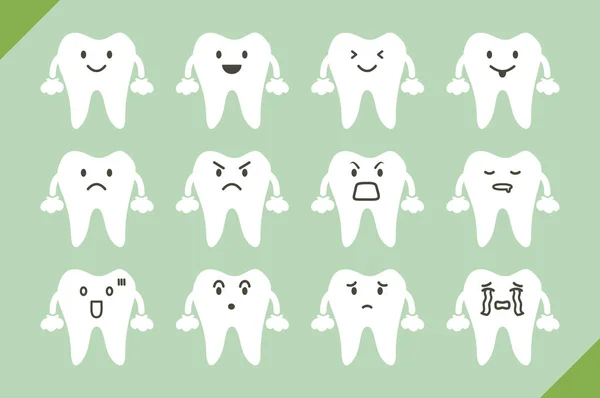 Dental vector set - cute cartoon tooth for design - Stok Vektor