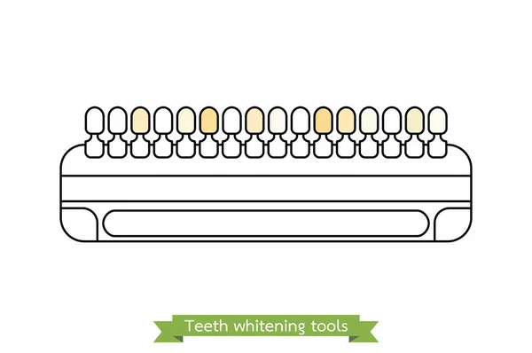 Ferramenta de clareamento dental - comparação de brancura dental - desenho animado estilo de contorno do vetor —  Vetores de Stock