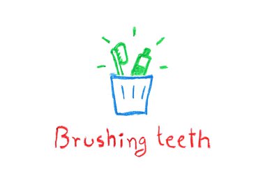 diş fırçası ve diş macunu diş - çizim mum boya fırçalama için cam