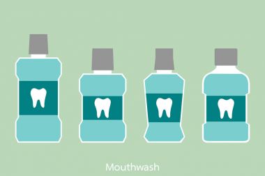 etiket üzerinde bir diş ile gargara şişe