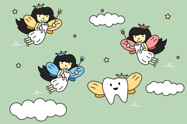 şirin renkli diş perisinin dişler ile uçan