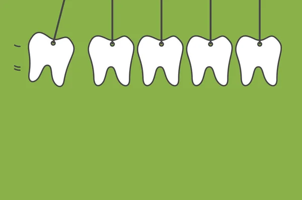 Gesunde Zähne isoliert auf grünem Hintergrund aufhängen — Stockvektor