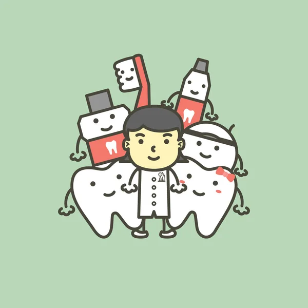 Vrouwelijk tandarts en beste vriend van gezonde familie tand - tandheelkundige zorg concept — Stockvector