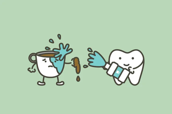 Čištění zubů ústní vodu, aby se zabránilo žluté zuby od skvrnu od kávy — Stockový vektor