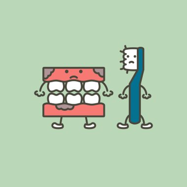 takma diş temizlemek için eski bir diş fırçası kullanın veya takma diş değil temiz ve sağlıksız, diş bakımı ve hijyen kavramı