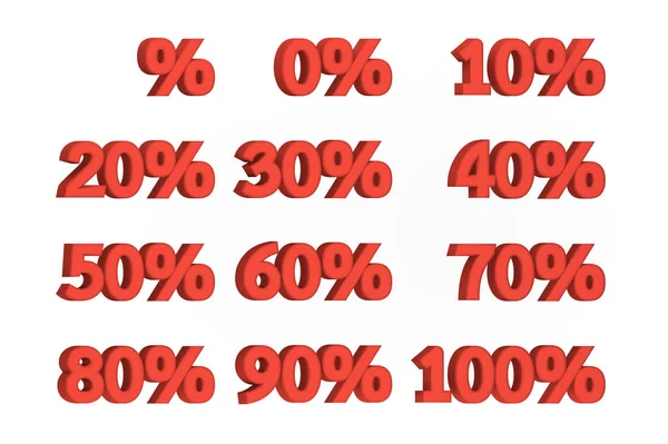 0%のセット-白の背景に隔離された100%の赤の販売ラベル、割引プロモーションシンボル — ストック写真