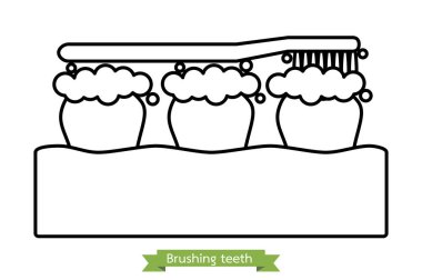 diş fırçası, diş fırçası ve sakız - dişçi çizgi film vektörü düz çizgili şirin tasarım karakteri