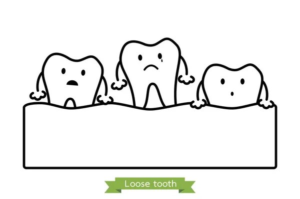 Diente Suelto Diente Cae Fuera Encía Dibujo Animado Dental Vector — Archivo Imágenes Vectoriales