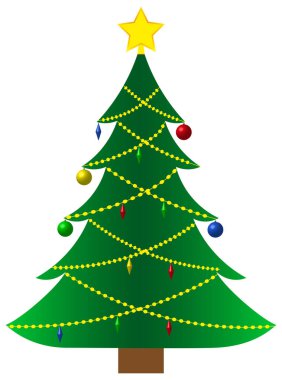Beyaz arka planda çelenkleri olan Noel ağacı. Vektör illüstrasyonu.