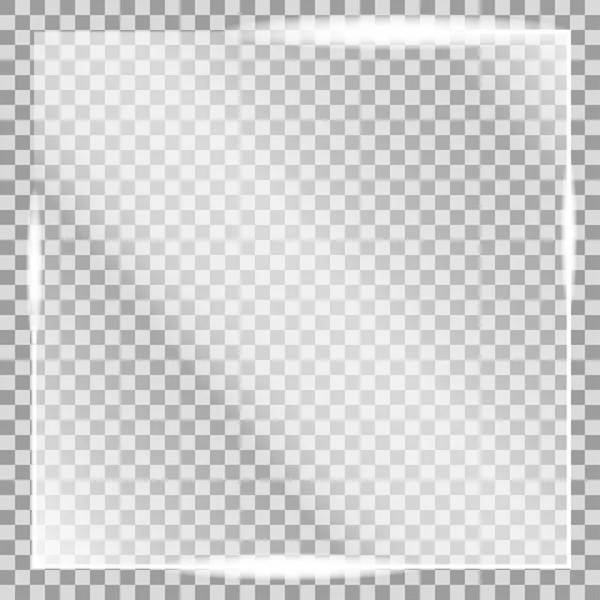 Dikdörtgen cam levha, gerçekçi şeffaf cam, pencere. Işık ve parlaklıkla ışık efekti. Güzel gerçekçi yansıma. Vektör