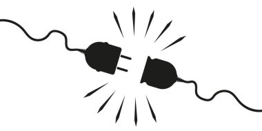 Fişi çekilmiş prizler. Minimalist tasarım beyaz arka planda 404 hata. Elektrik temalı web pankartı konsepti, elektrik kesintisi, bağlantı kaybı. Vektör illüstrasyonu