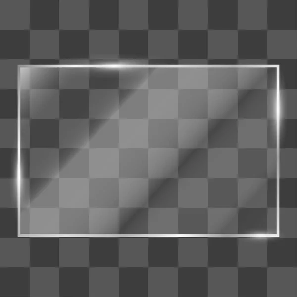 Plaque Rectangulaire Verre Verre Transparent Réaliste Fenêtre Effet Lumière Avec — Image vectorielle