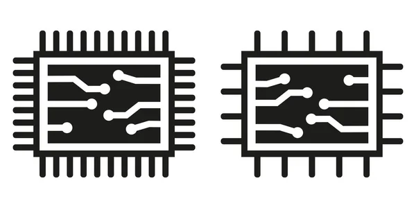 Due Icone Chip Microchip Processore Centrale Del Computer Simbolo Del — Vettoriale Stock