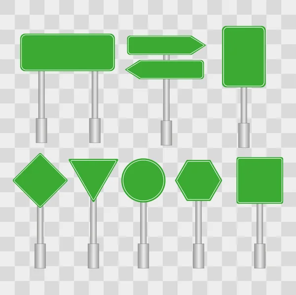 Conjunto Señales Tráfico Verdes Sobre Fondo Transparente Estilo Plano Signos — Vector de stock