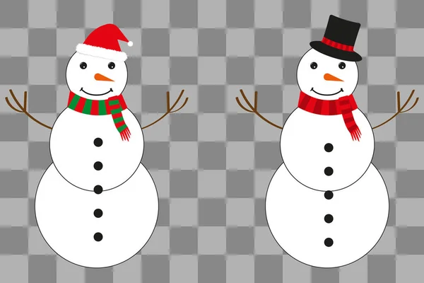 Zwei Schneemänner Mit Nikolausmütze Und Zauberhut Schneebälle Den Händen Weihnachtsillustration — Stockvektor