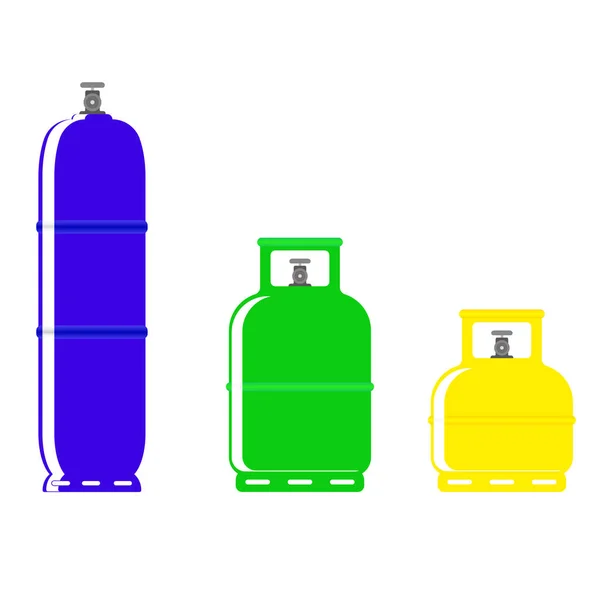 Set Propane Gas Cylinders Blue Green Yellow Gas Tank Gas — Stock Vector