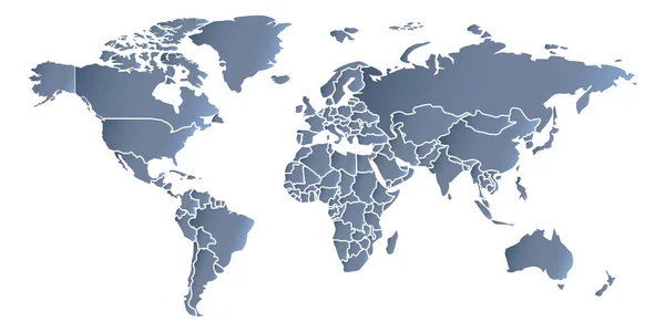 Zjednodušená Mapa Světa Stylizovaná Zobecněná Modrá Karta Bílém Pozadí Rovném — Stockový vektor