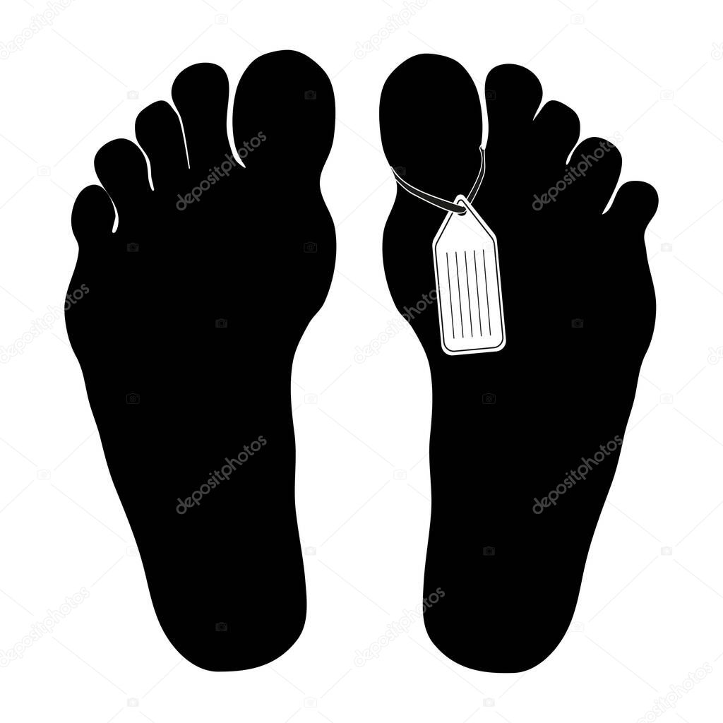 Legs are marked by death. The corpse in the morgue. Flat vector illustration isolated on white background. The tag on the corpse icon can be used for the web and mobile web applications. Vector illustration