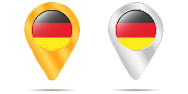 Almanya bayrağıyla toplu iğne haritası. Beyaz bir arka planda. Vektör illüstrasyonu