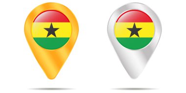 Gana bayrağıyla toplu iğne haritası. Beyaz bir arka planda. Vektör illüstrasyonu