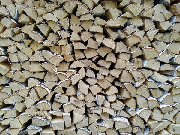 Muro Legna Ardere Accatastata Betulla Secca Forno Log Sfondo — Foto Stock