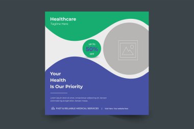 Sağlık Hizmetleri için Tıbbi Sosyal Medya Posta Şablonu, Düzenlenebilir Sosyal Medya Sancak Şablonu.