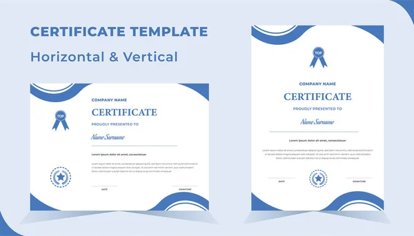 Creatief Certificaat Van Waardering Award Template Met Blauwe Vormen Badge — Stockvector