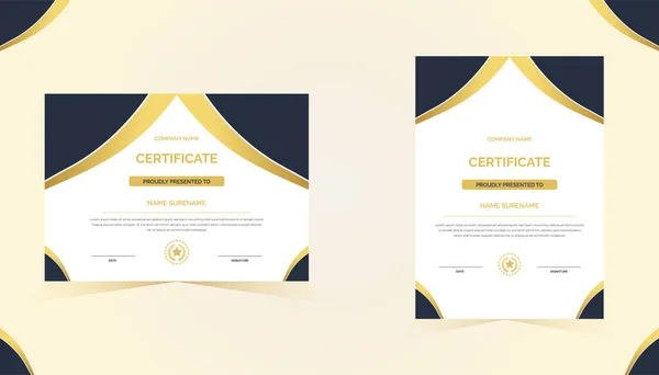 Креативний Сертифікат Вдячності Шаблон Нагороди Темно Синіми Золотими Кольоровими Формами — стоковий вектор