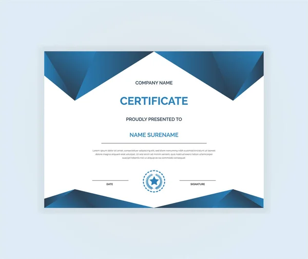 Certificado Diseño Plantilla Apreciación Con Degradado Azul Oscuro Color Elegante — Vector de stock