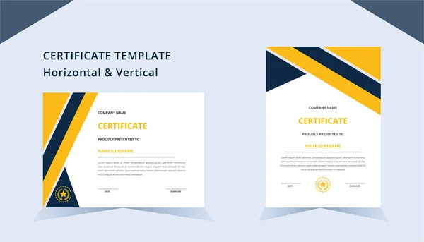 Creatief Certificaat Sjabloon Horizontaal Verticaal Met Luxe Badge Moderne Vorm — Stockvector