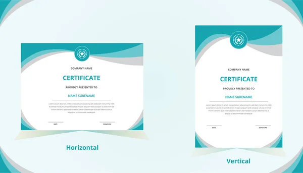 Verticaal Horizontaal Certificaat Sjabloon Met Een Luxe Badge Moderne Vorm — Stockvector