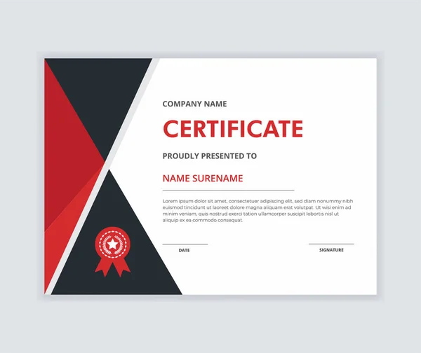 Certificado Modelo Apreciação Cor Vermelha Preta Diploma Vector Illustration Eps — Vetor de Stock
