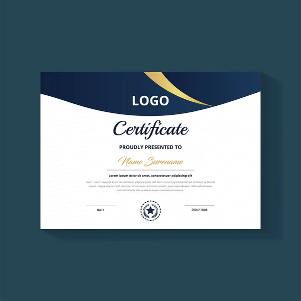 Horizontale Zertifikatsvorlage Mit Luxusabzeichen Und Moderner Form Für Auszeichnung Und — Stockvektor