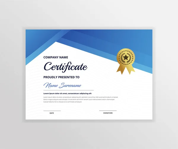 Plantilla Certificado Horizontal Con Una Insignia Lujo Una Forma Moderna — Vector de stock