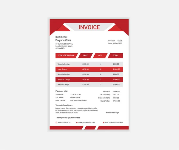 Creative Red Black Color Invoice Template Design Your Business Eps — Stock Vector