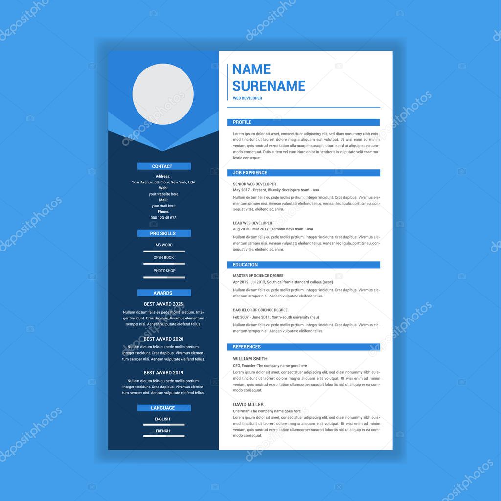 Modern Professional Resume CV With Red Color Vector Template .eps