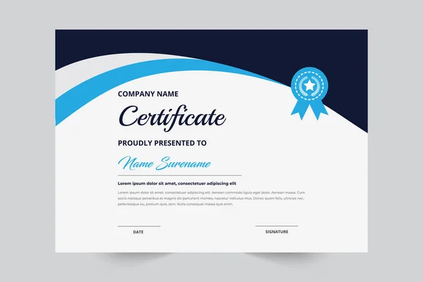 Horizontaal Certificaat Sjabloon Met Een Luxe Badge Blauwe Kleur Moderne — Stockvector