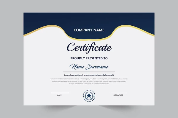 Plantilla Certificado Estilo Elegante Con Insignia Azul Oro Vector Template — Vector de stock