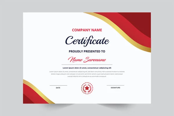 Wzór Certyfikatu Red Gold Color Creative Style Identyfikatorem Vector Template — Wektor stockowy