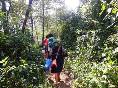 Sapa ormanında gezginler ve yerli rehberler, Vietnam