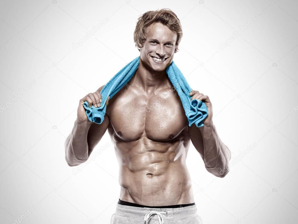Strong Athletic muscle Man with towel