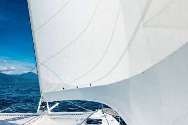 Yat katamaran Yelken denizde yelken. Yelkenli. Yelken.