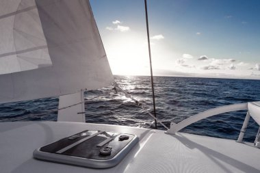 Yat katamaran Yelken denizde yelken. Yelkenli. Yelken.