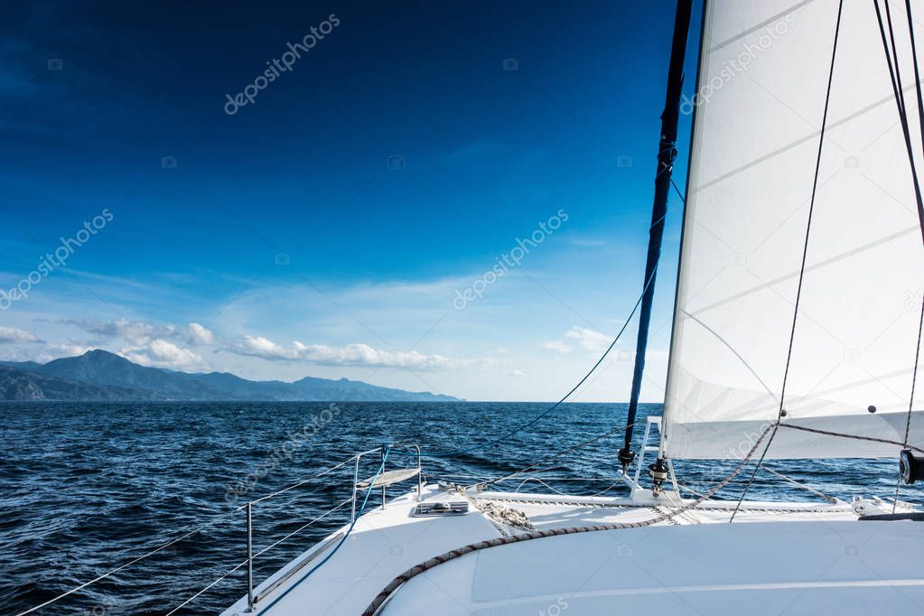 Sailing yacht catamaran sailing in the sea. Sailboat. Sailing.
