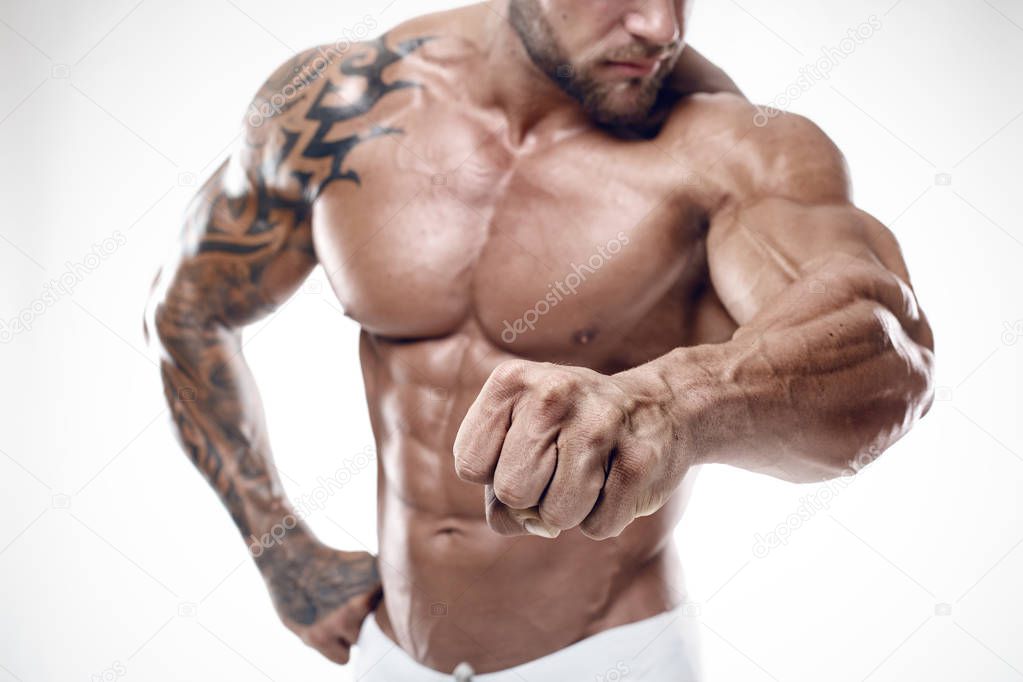 man bodybuilder showing fist