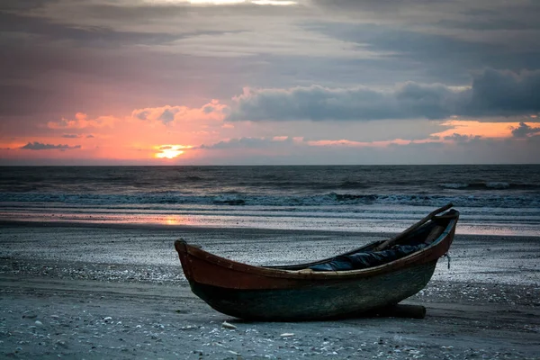 Coucher Soleil Bateau Pêcheur Vieux Bateau — Photo