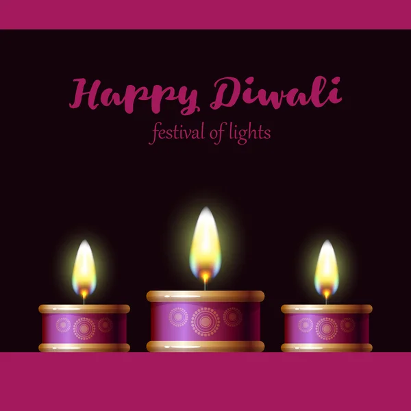 Festival de luzes de Diwali. Feliz fundo Diwali. Ilustração vetorial. Celebração com velas. Cartão de saudação feriado indiano —  Vetores de Stock