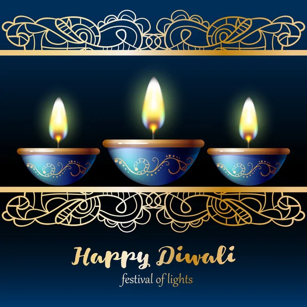 Festival delle luci del Diwali. Felice sfondo Diwali. Illustrazione vettoriale. Celebrazione con candele. Biglietto di auguri vacanza indiano — Vettoriale Stock