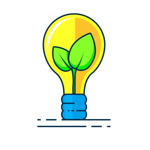 자연 잎 벡터 에코 램프입니다. 그린 에코 에너지 컨셉, 식물 재배 — 스톡 벡터